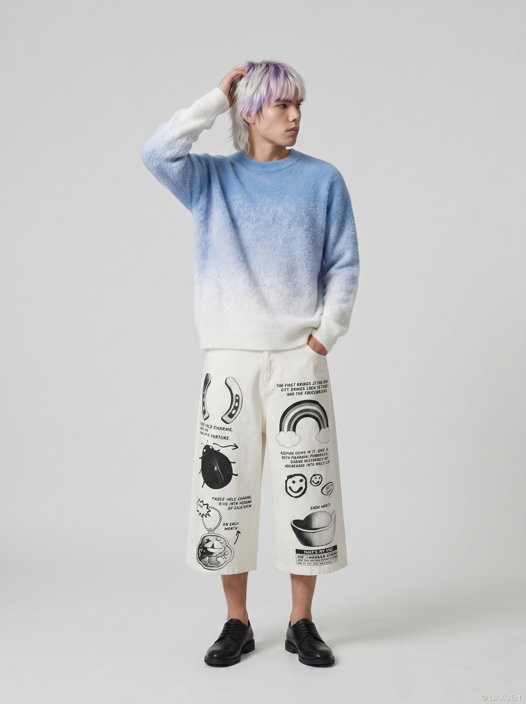 Pantalones capri de pernera ancha con estampado gráfico