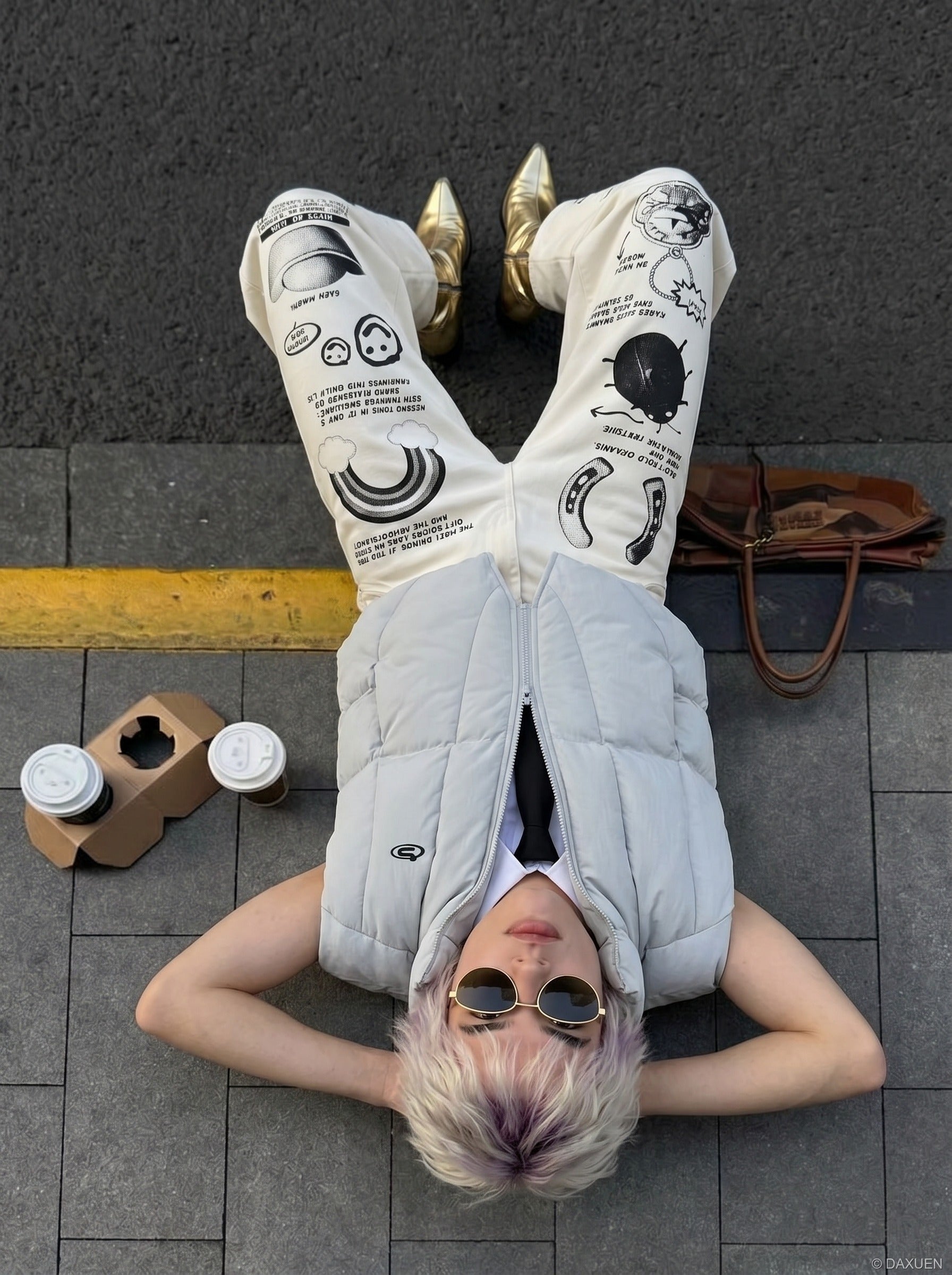 Pantalones capri de pernera ancha con estampado gráfico