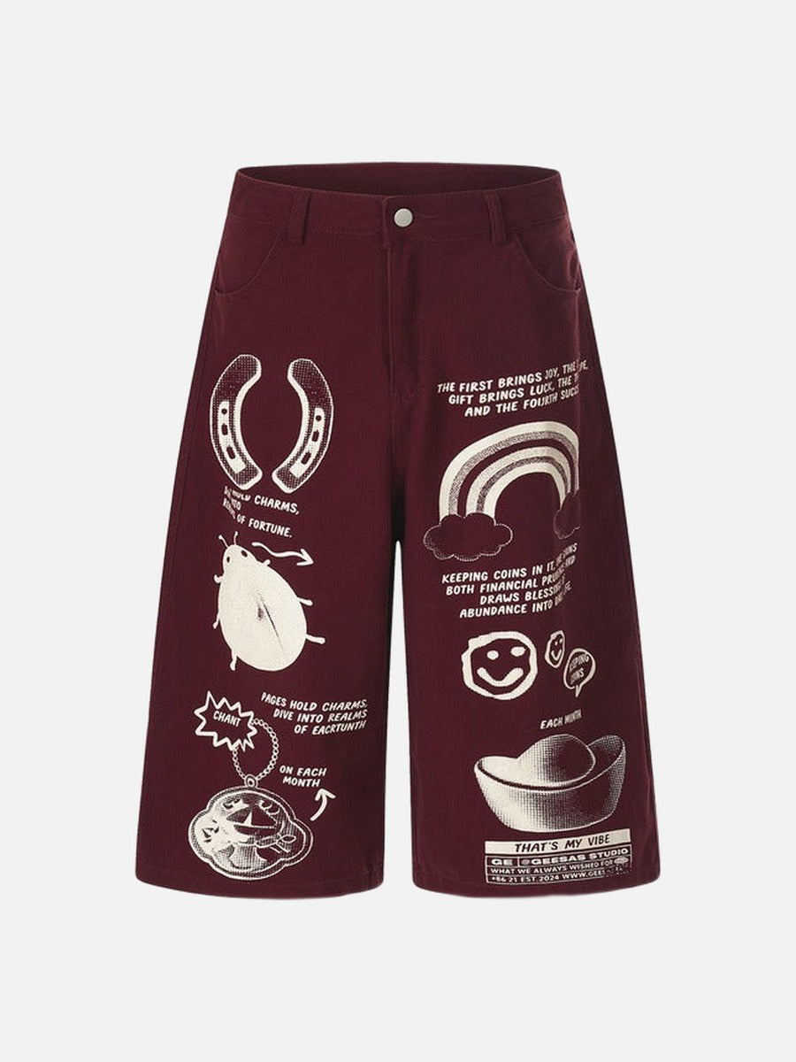 Pantalones capri de pernera ancha con estampado gráfico