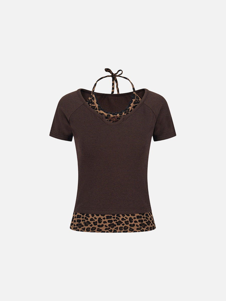 Layered Leopard Print Knit Top