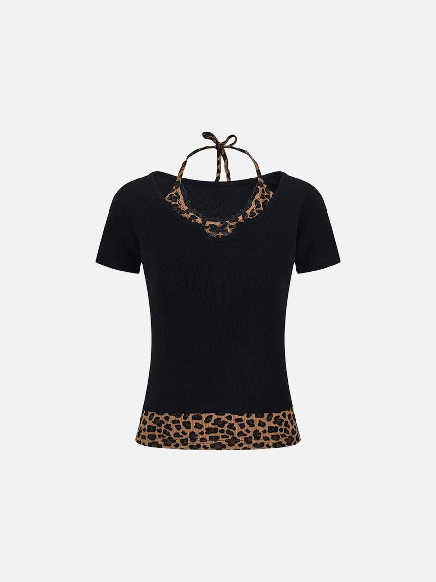 Layered Leopard Print Knit Top