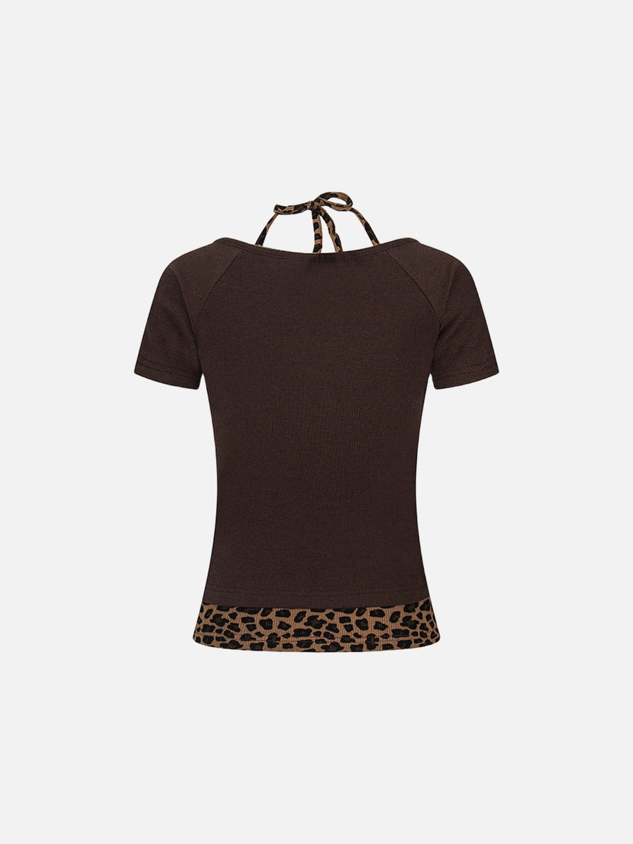Layered Leopard Print Knit Top
