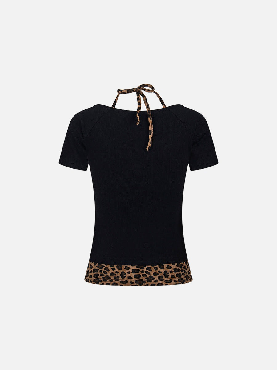 Layered Leopard Print Knit Top