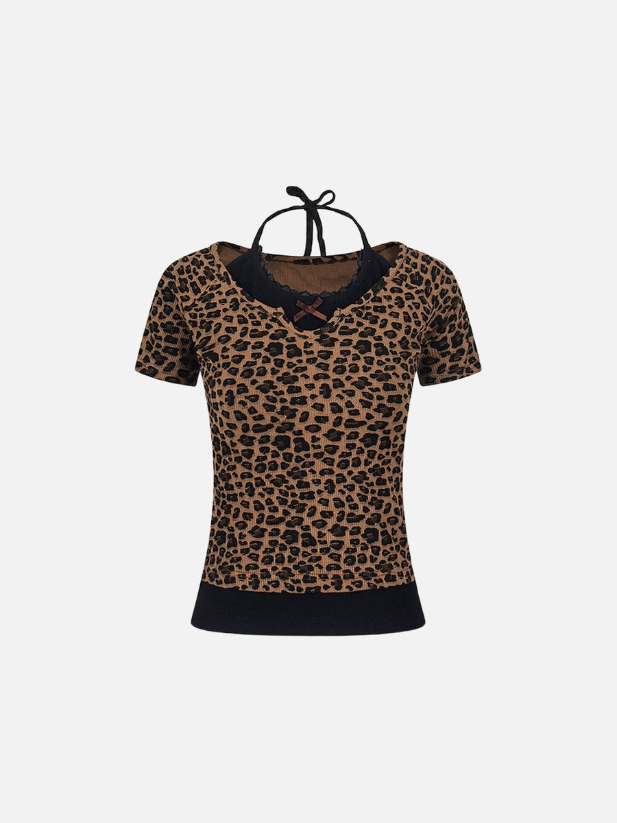 Layered Leopard Print Knit Top