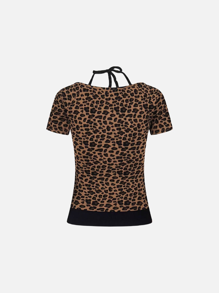 Layered Leopard Print Knit Top