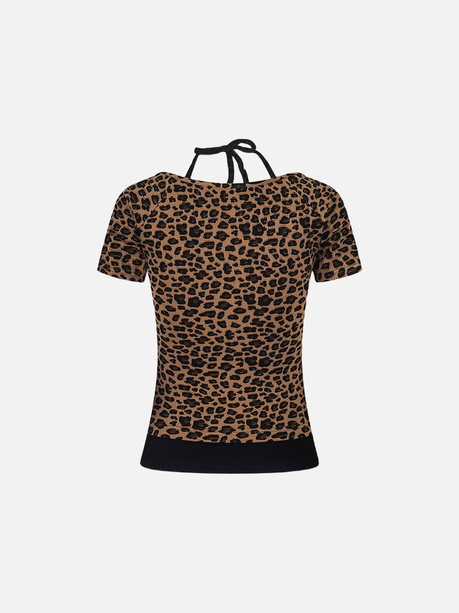 Layered Leopard Print Knit Top
