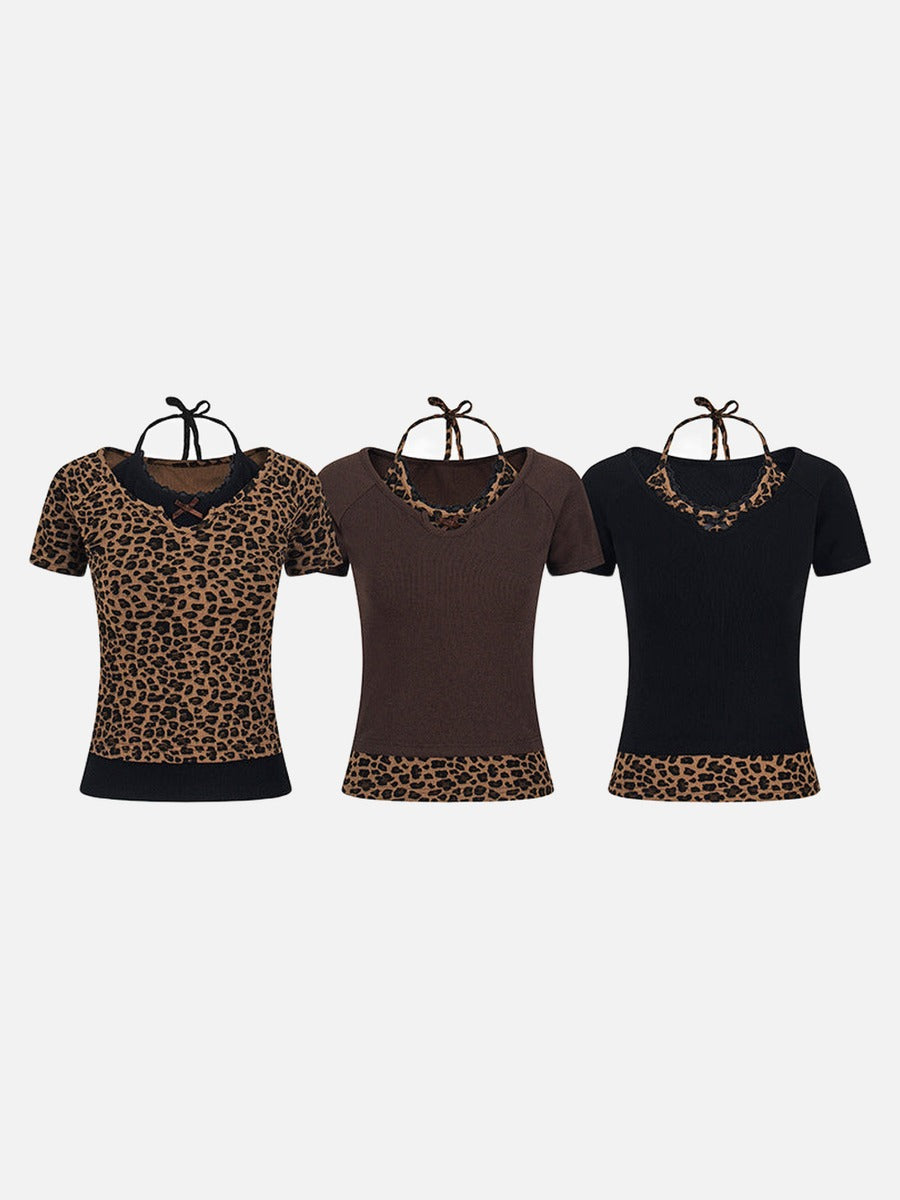 Layered Leopard Print Knit Top