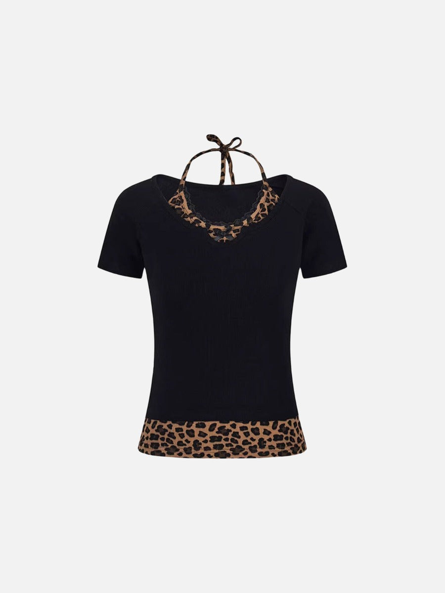 Layered Leopard Print Knit Top