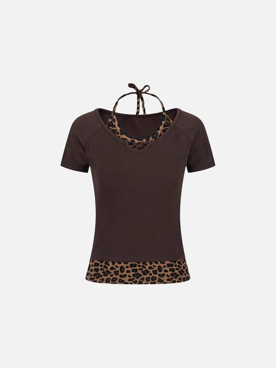 Layered Leopard Print Knit Top