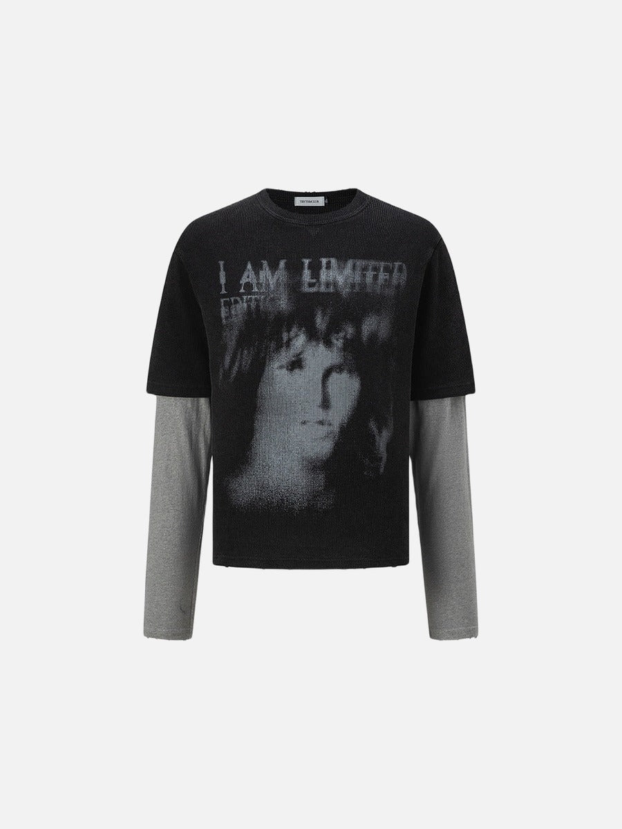 Camiseta gráfica envejecida de estilo superpuesto