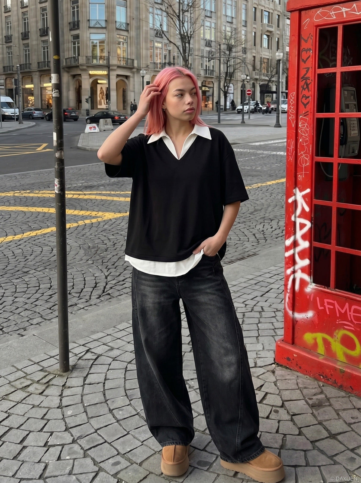 Layered V-Neck Oversized Top
