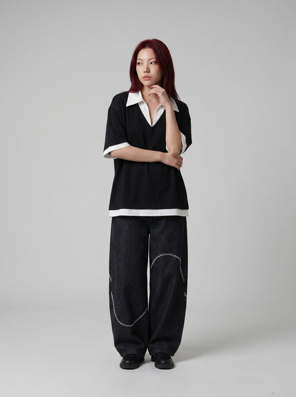 Layered V-Neck Oversized Top