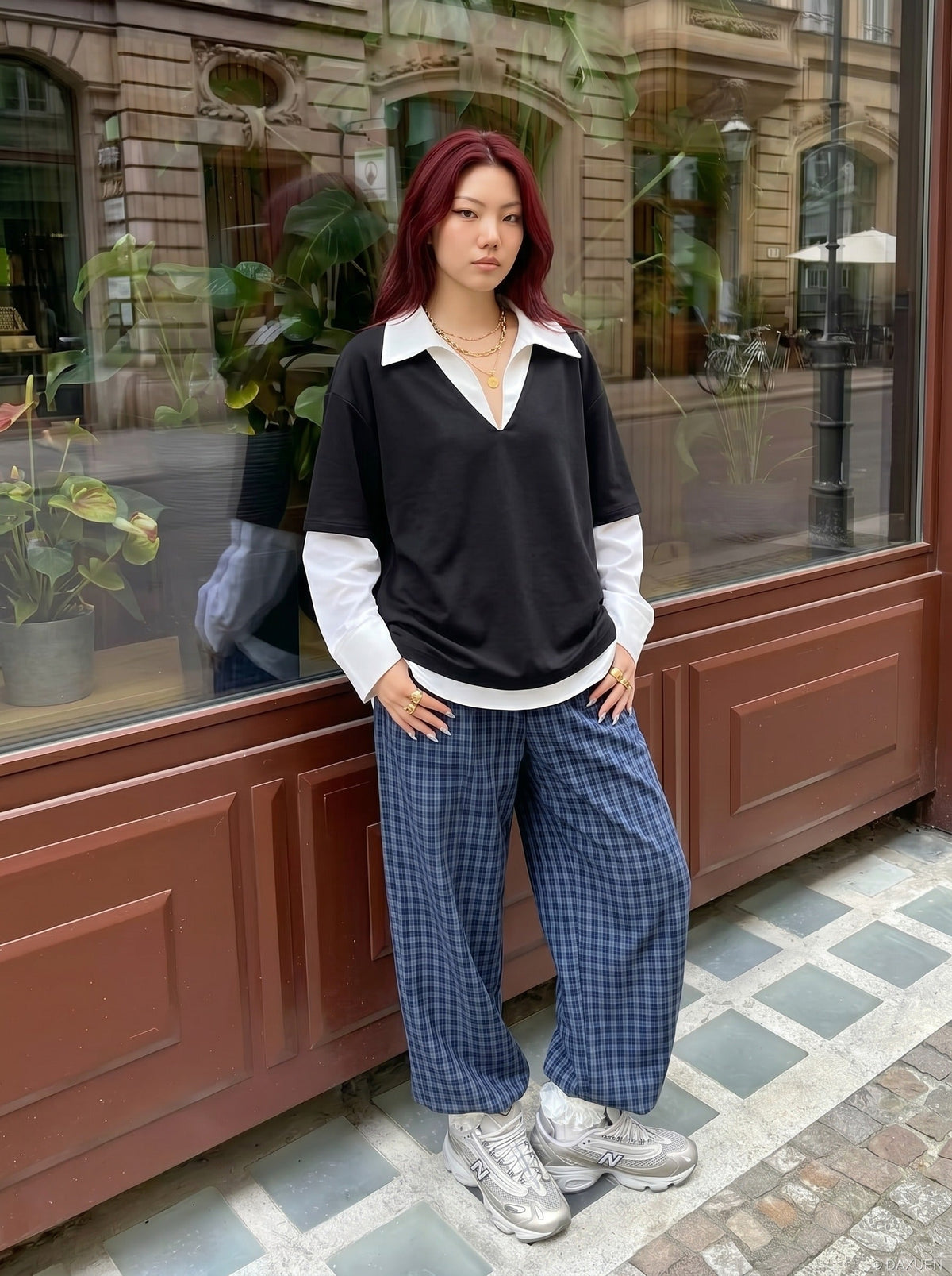 Layered V-Neck Oversized Top