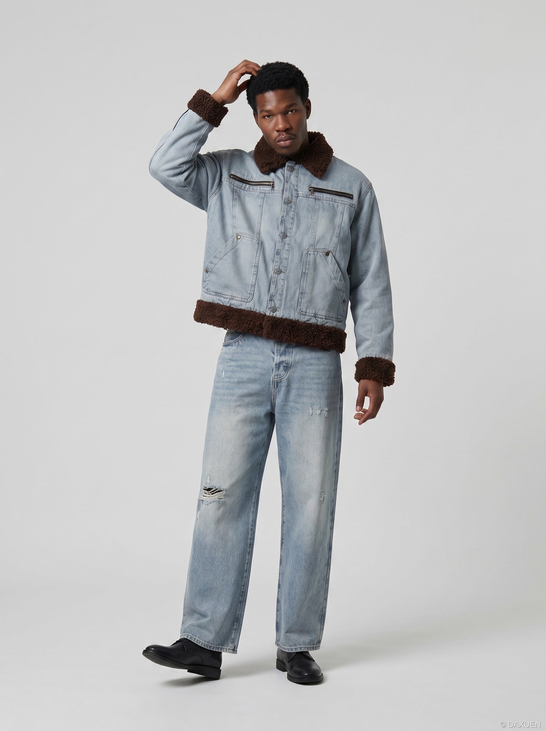 Light Blue Distressed Wide-Leg Jeans