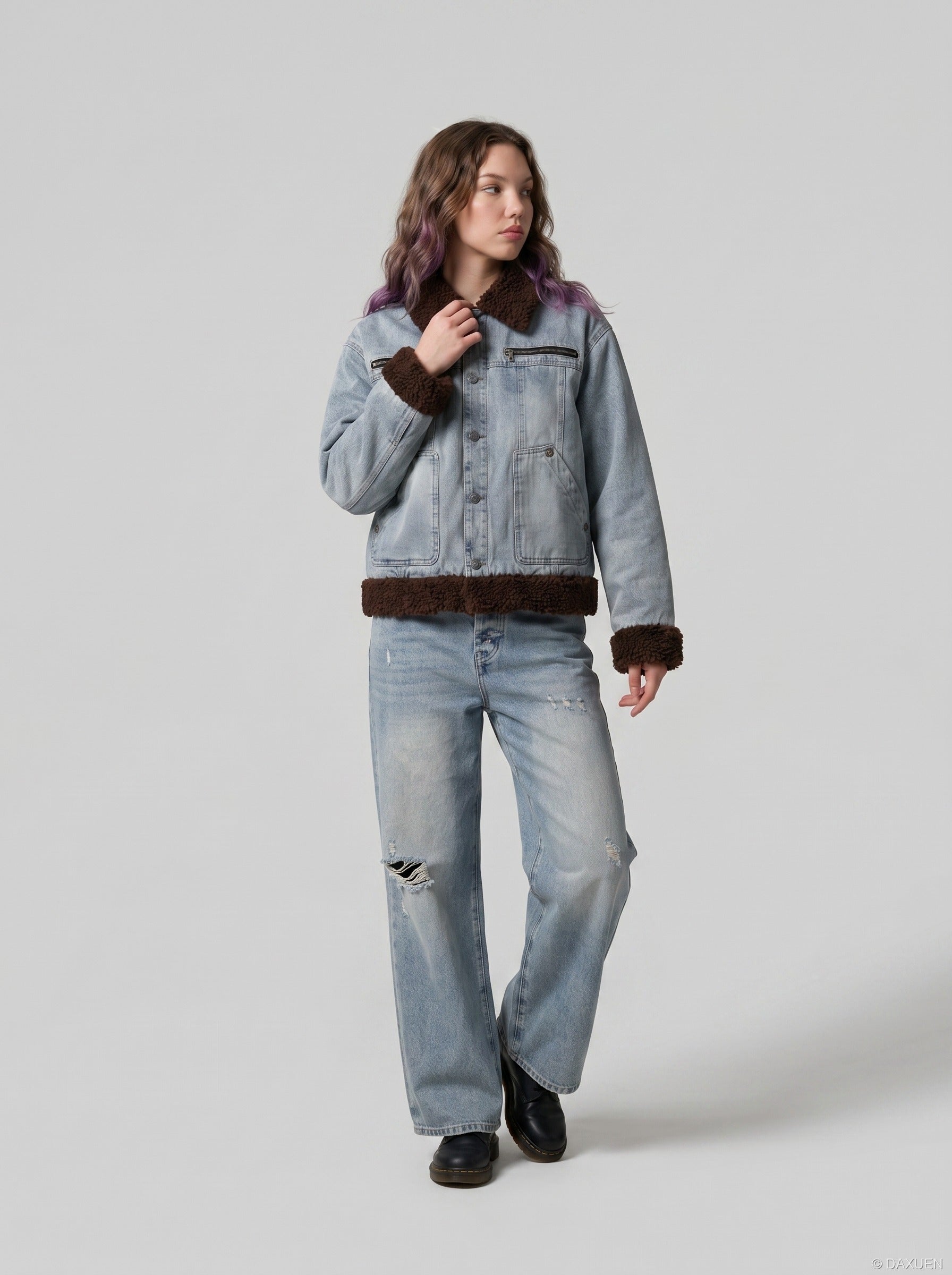 Light Blue Distressed Wide-Leg Jeans