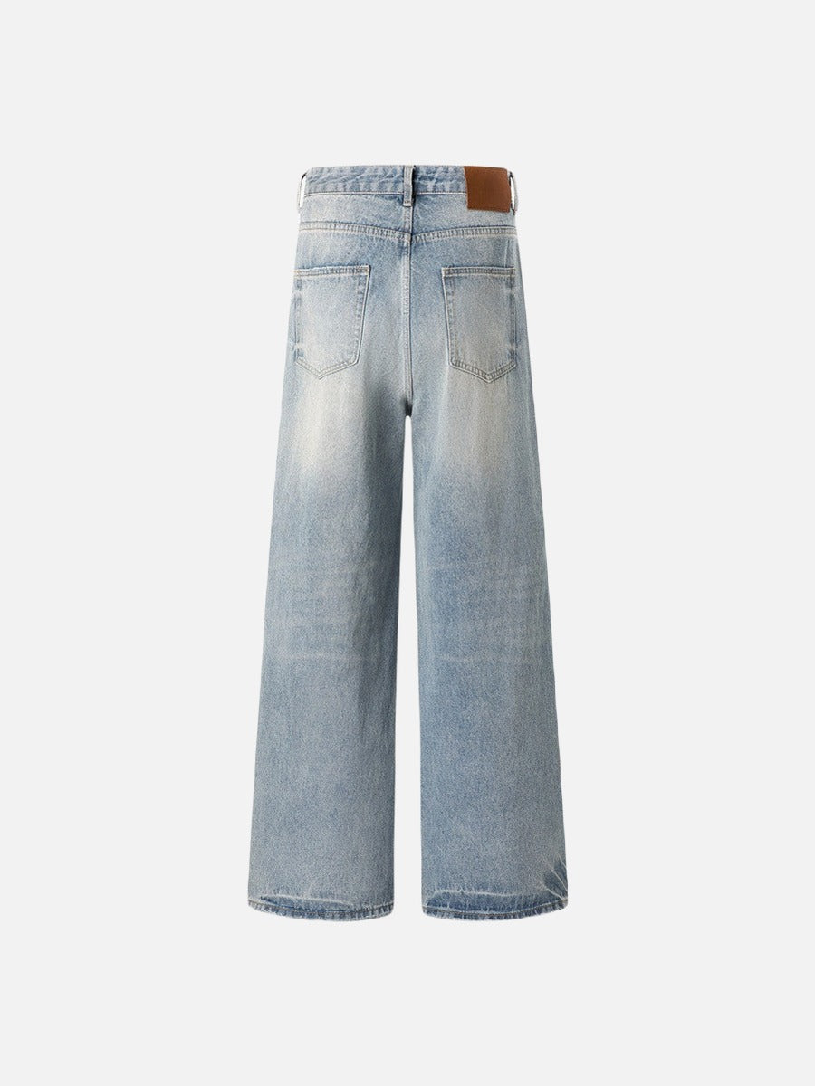 Light Blue Distressed Wide-Leg Jeans