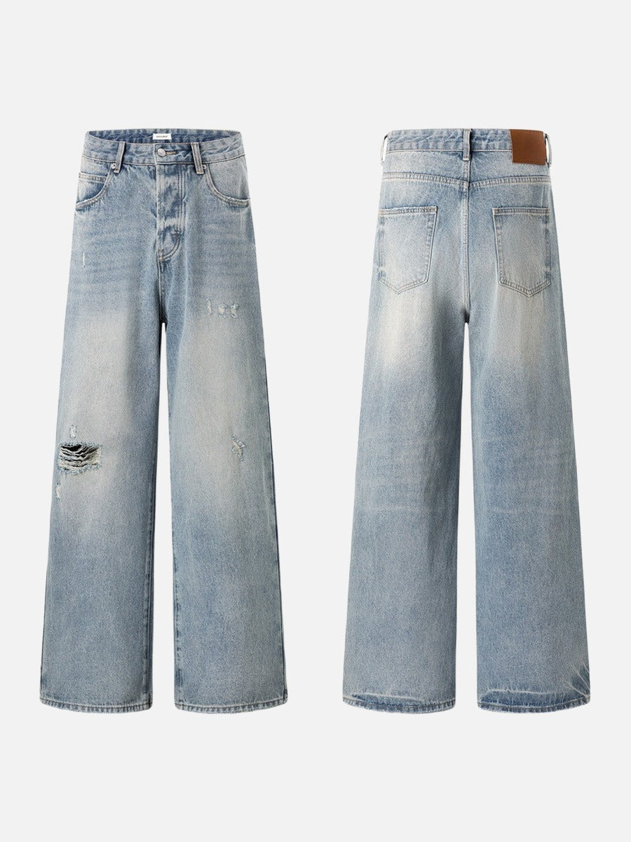 Light Blue Distressed Wide-Leg Jeans