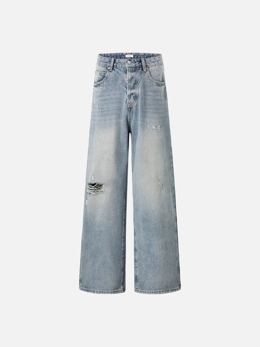 Light Blue Distressed Wide-Leg Jeans