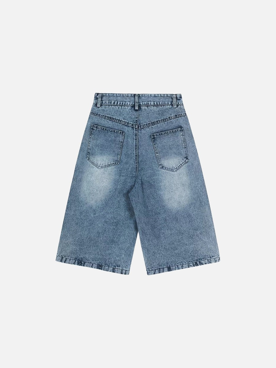 Light Blue Graphic Wide-Leg Shorts