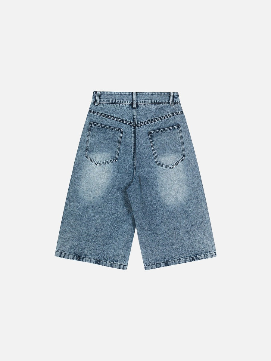 Light Blue Graphic Wide-Leg Shorts