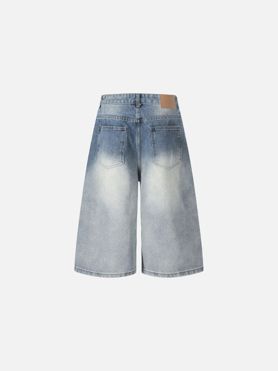 Light Blue Wide-Leg Denim Culotte Shorts