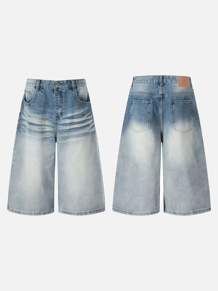 Light Blue Wide-Leg Denim Culotte Shorts