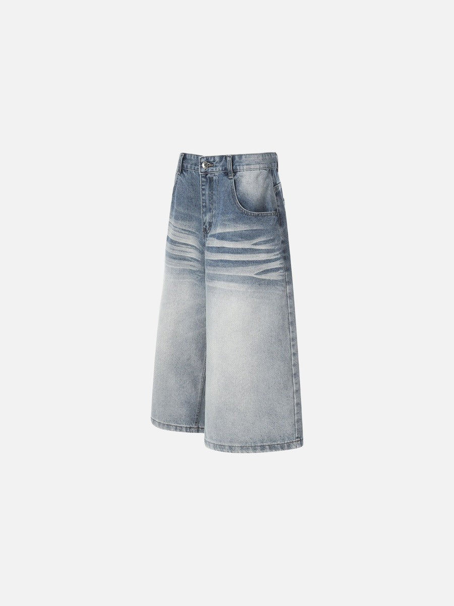 Light Blue Wide-Leg Denim Culotte Shorts