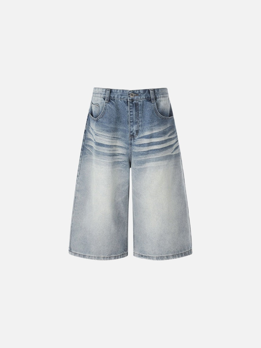 Light Blue Wide-Leg Denim Culotte Shorts