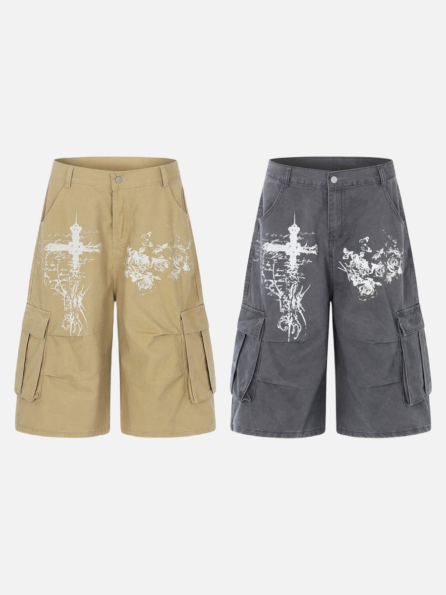 Pantalones cortos tipo cargo de corte holgado con gráficos desgastados