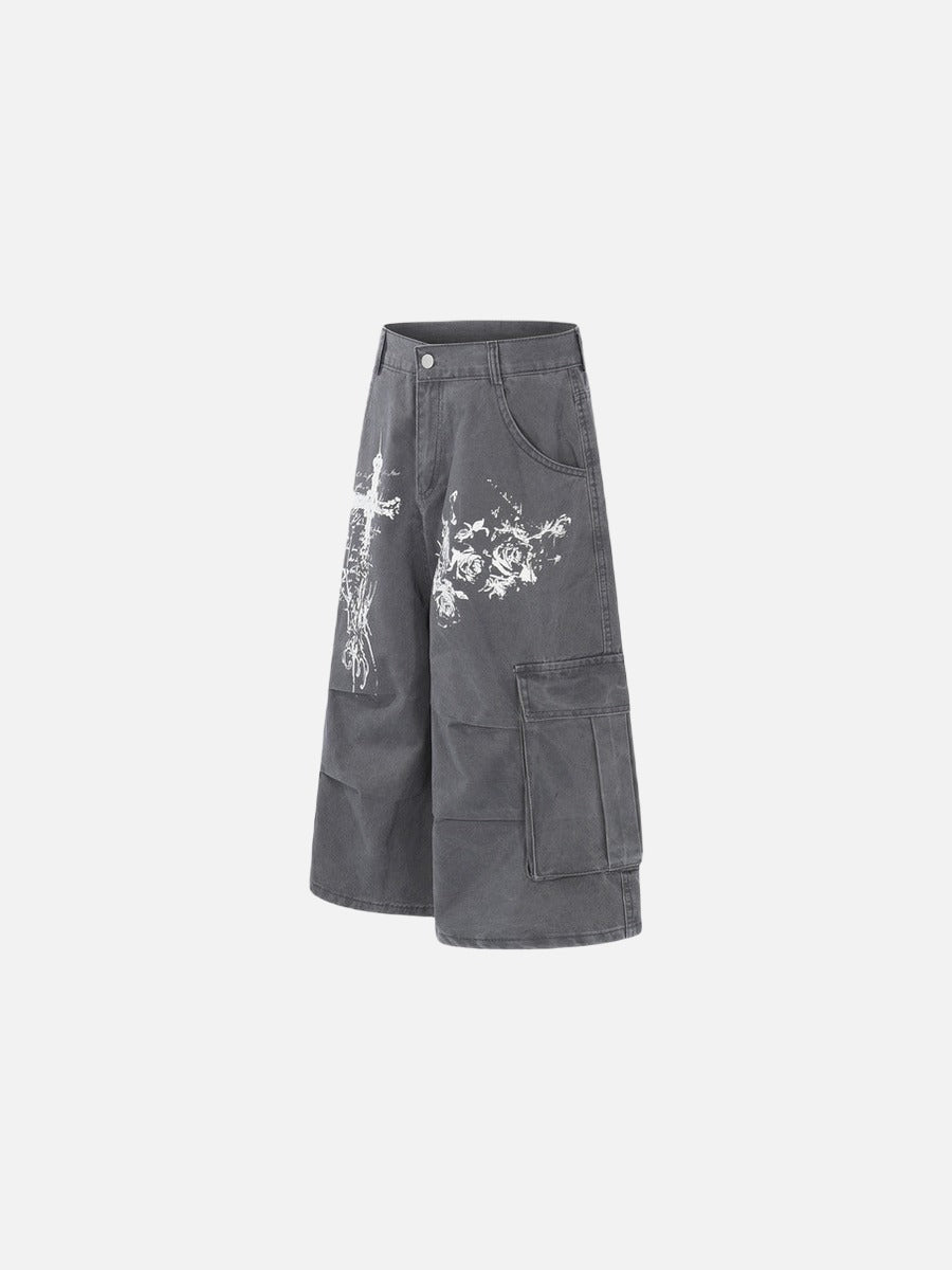 Pantalones cortos tipo cargo de corte holgado con gráficos desgastados
