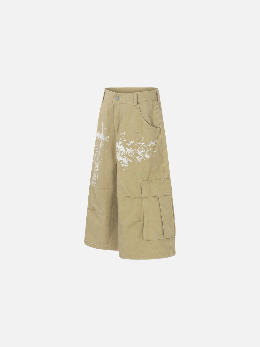 Pantalones cortos tipo cargo de corte holgado con gráficos desgastados