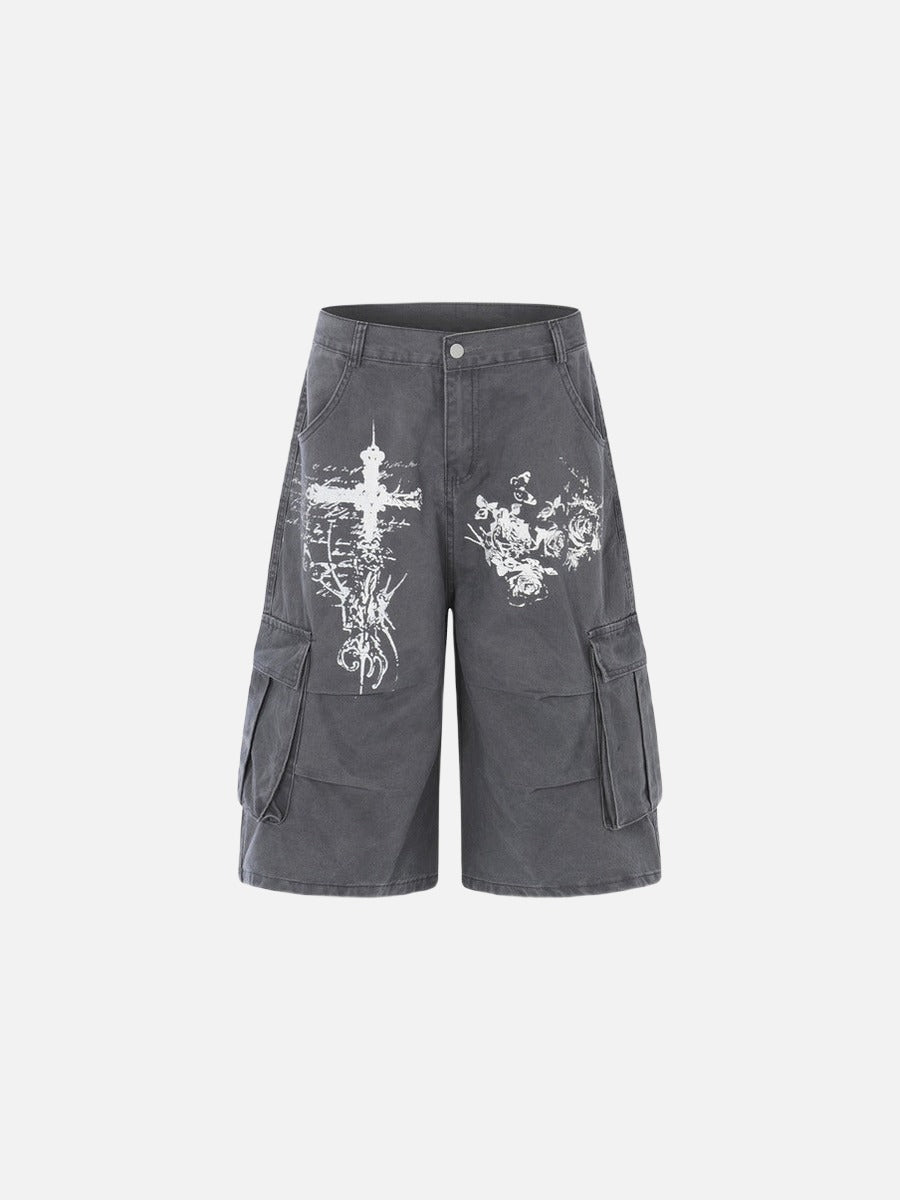 Pantalones cortos tipo cargo de corte holgado con gráficos desgastados