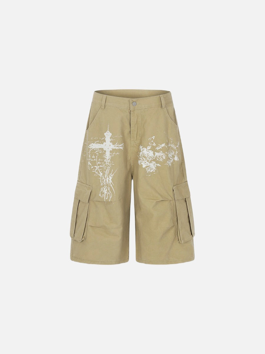 Pantalones cortos tipo cargo de corte holgado con gráficos desgastados