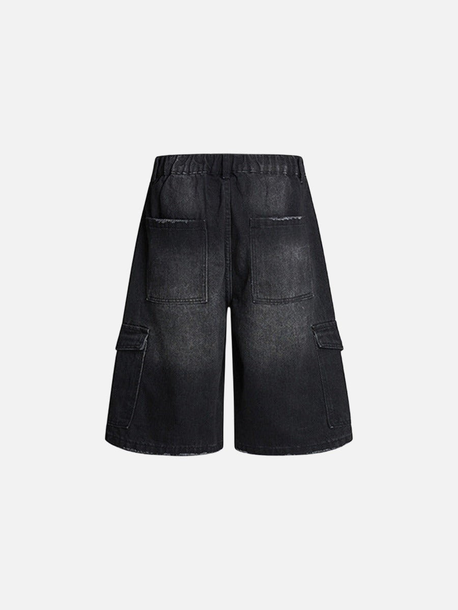Pantalones cortos cargo de mezclilla desgastados de corte holgado