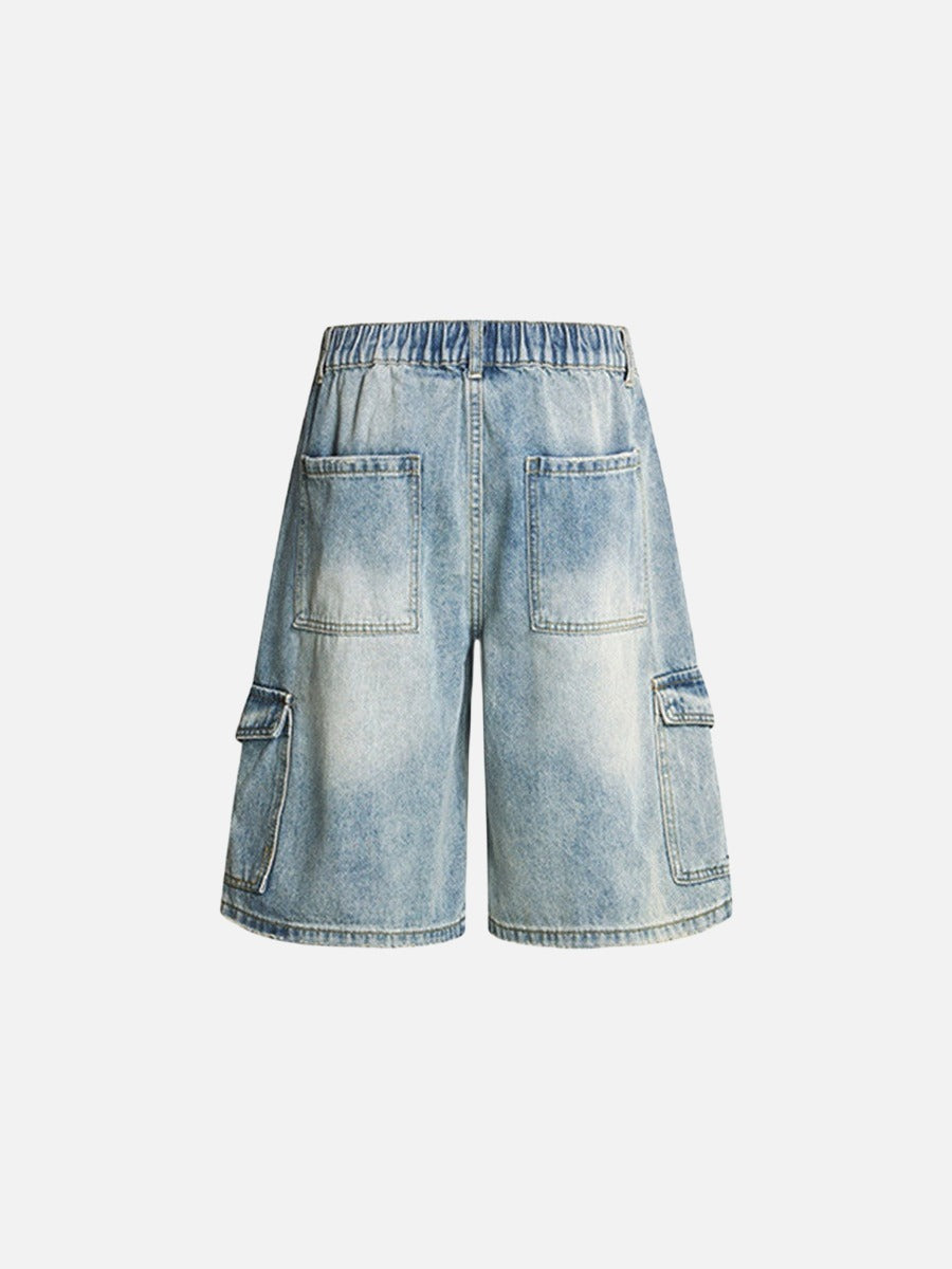 Pantalones cortos cargo de mezclilla desgastados de corte holgado