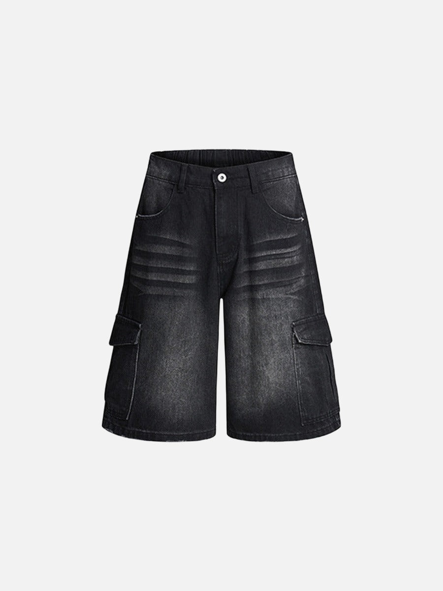 Pantalones cortos cargo de mezclilla desgastados de corte holgado