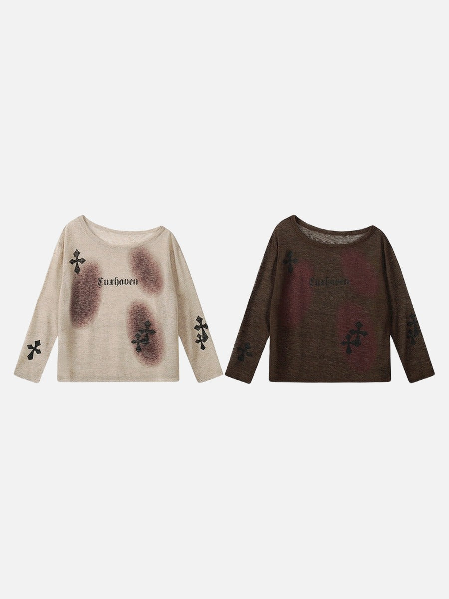 Top de manga larga gótico con cruz Luxhaven