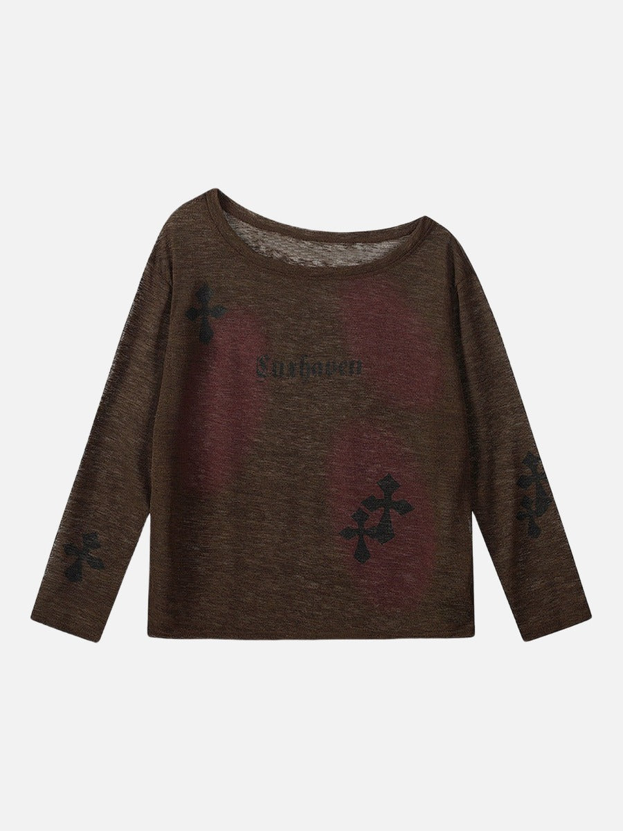 Top de manga larga gótico con cruz Luxhaven