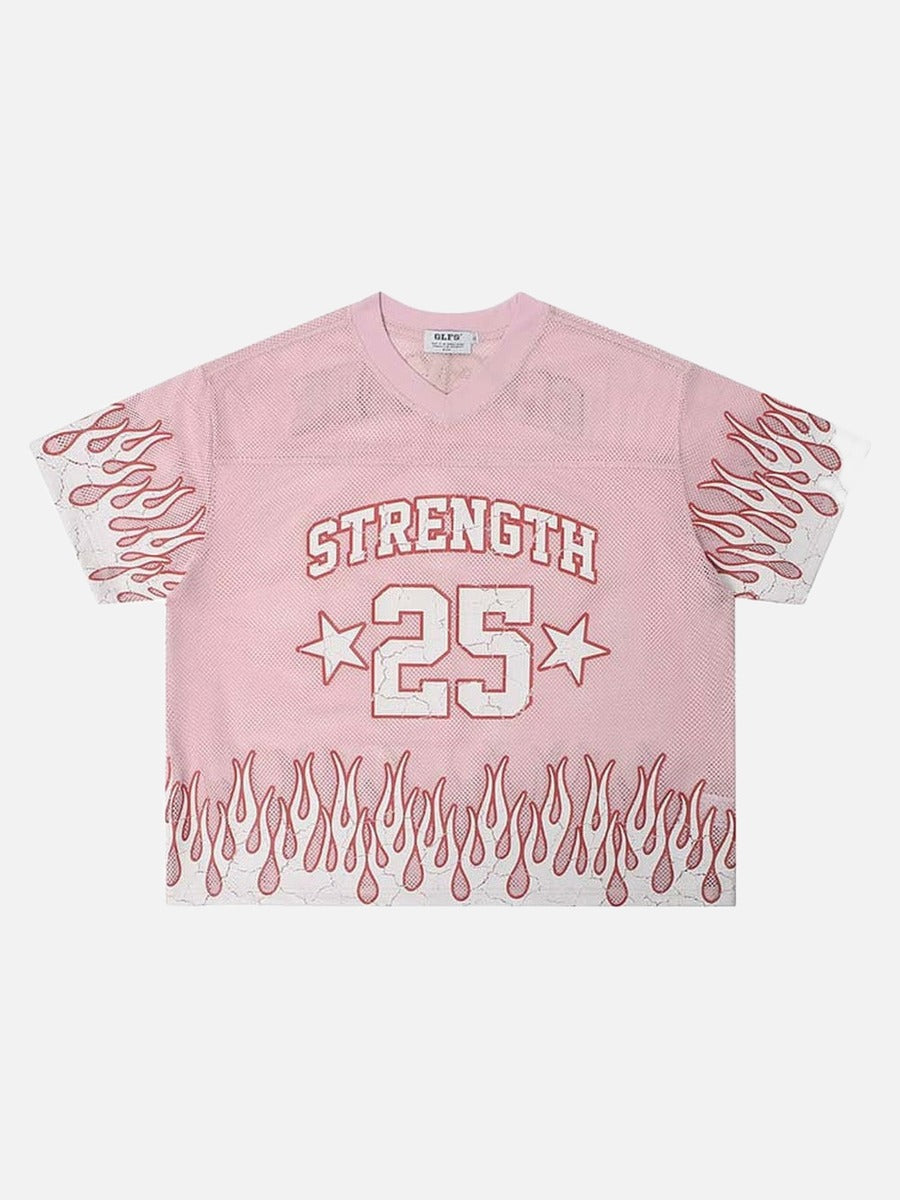 Camiseta de malla oversized con llamas