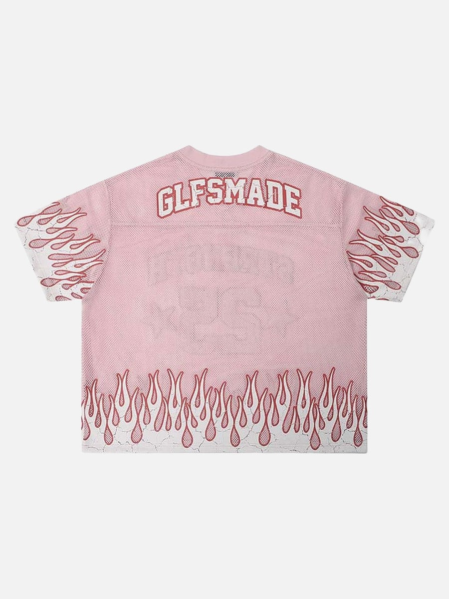 Camiseta de malla oversized con llamas