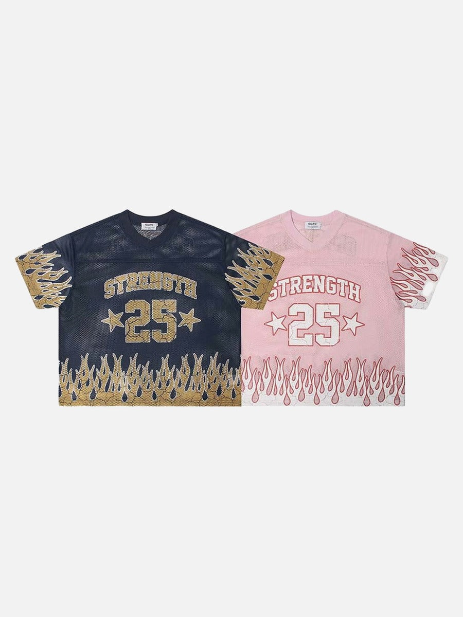 Camiseta de malla oversized con llamas