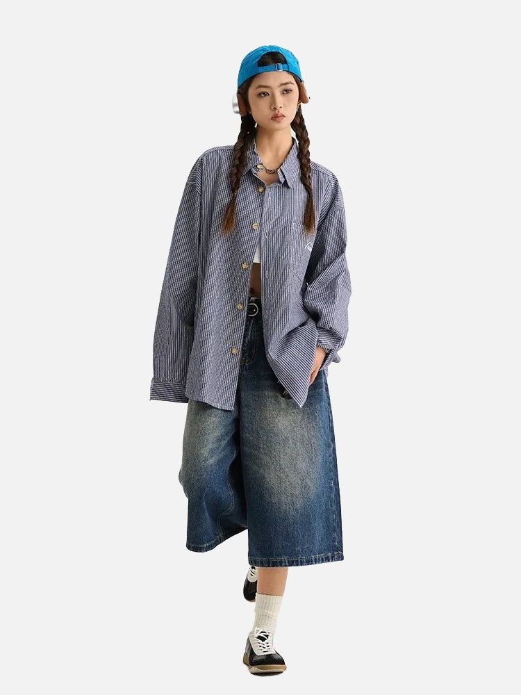 Oversized Striped Button-Down Shirt