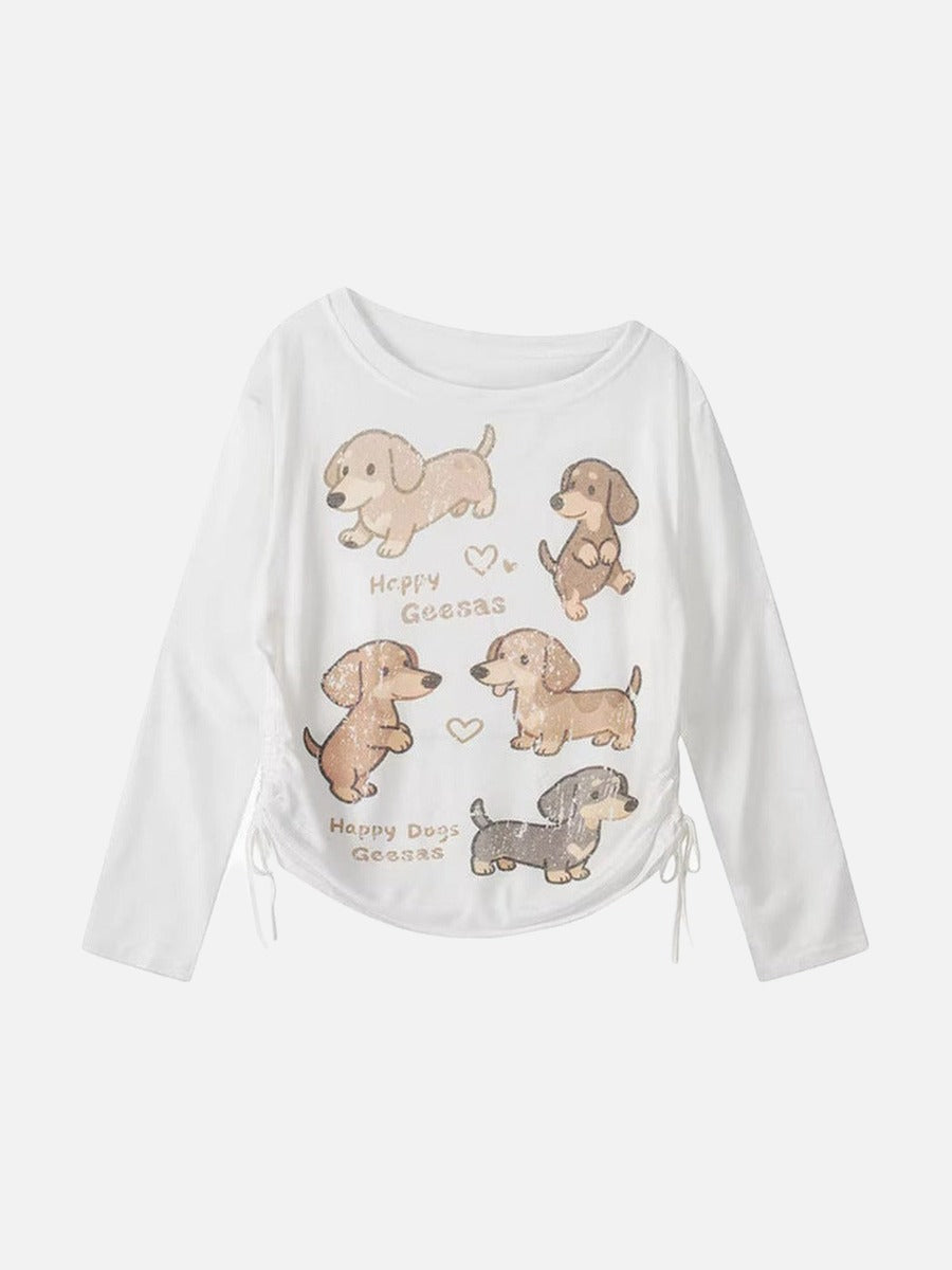 Camiseta de manga larga con gráfico de dachshund relajado