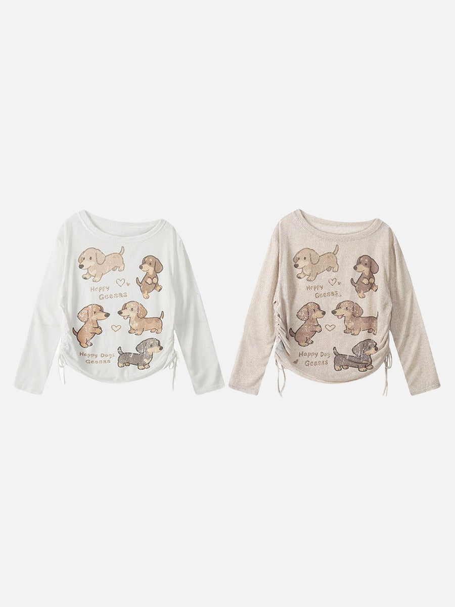 Camiseta de manga larga con gráfico de dachshund relajado