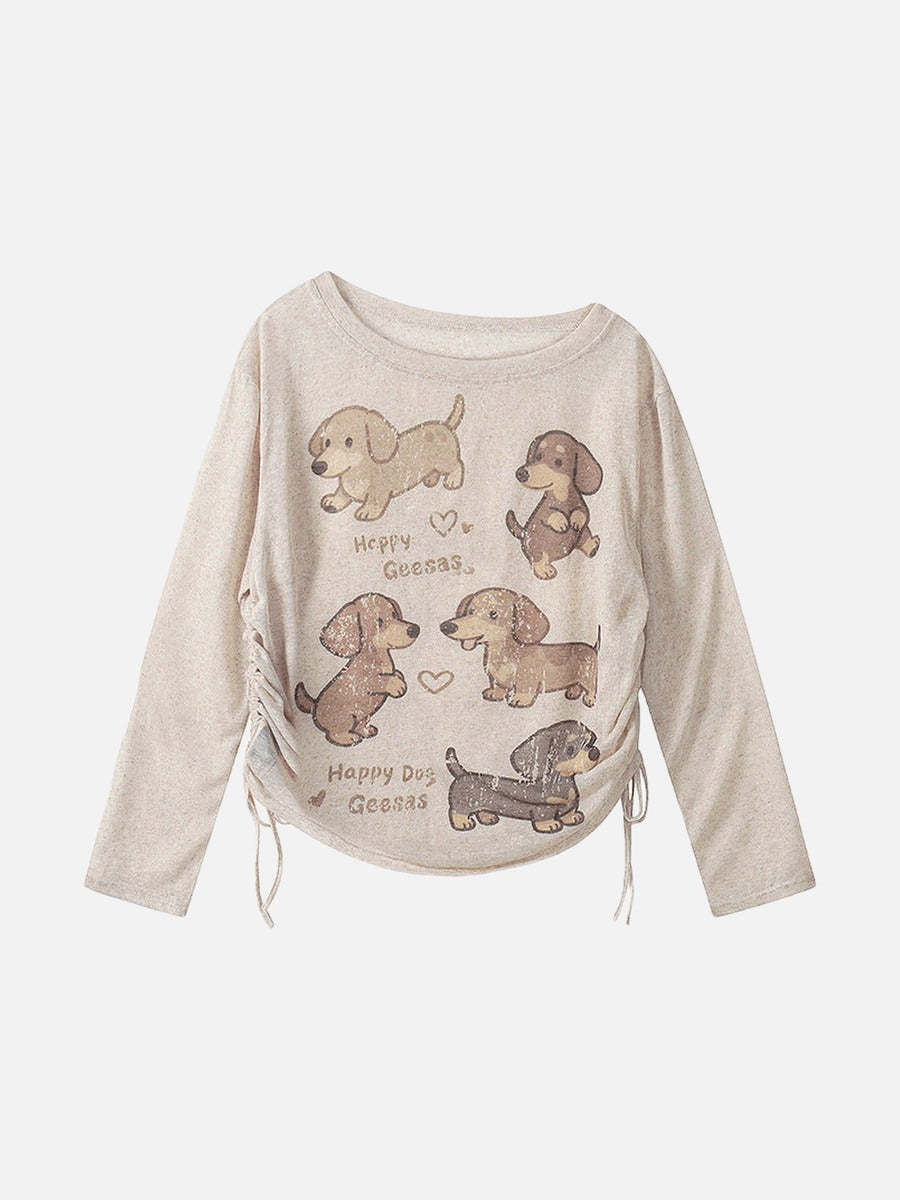 Camiseta de manga larga con gráfico de dachshund relajado