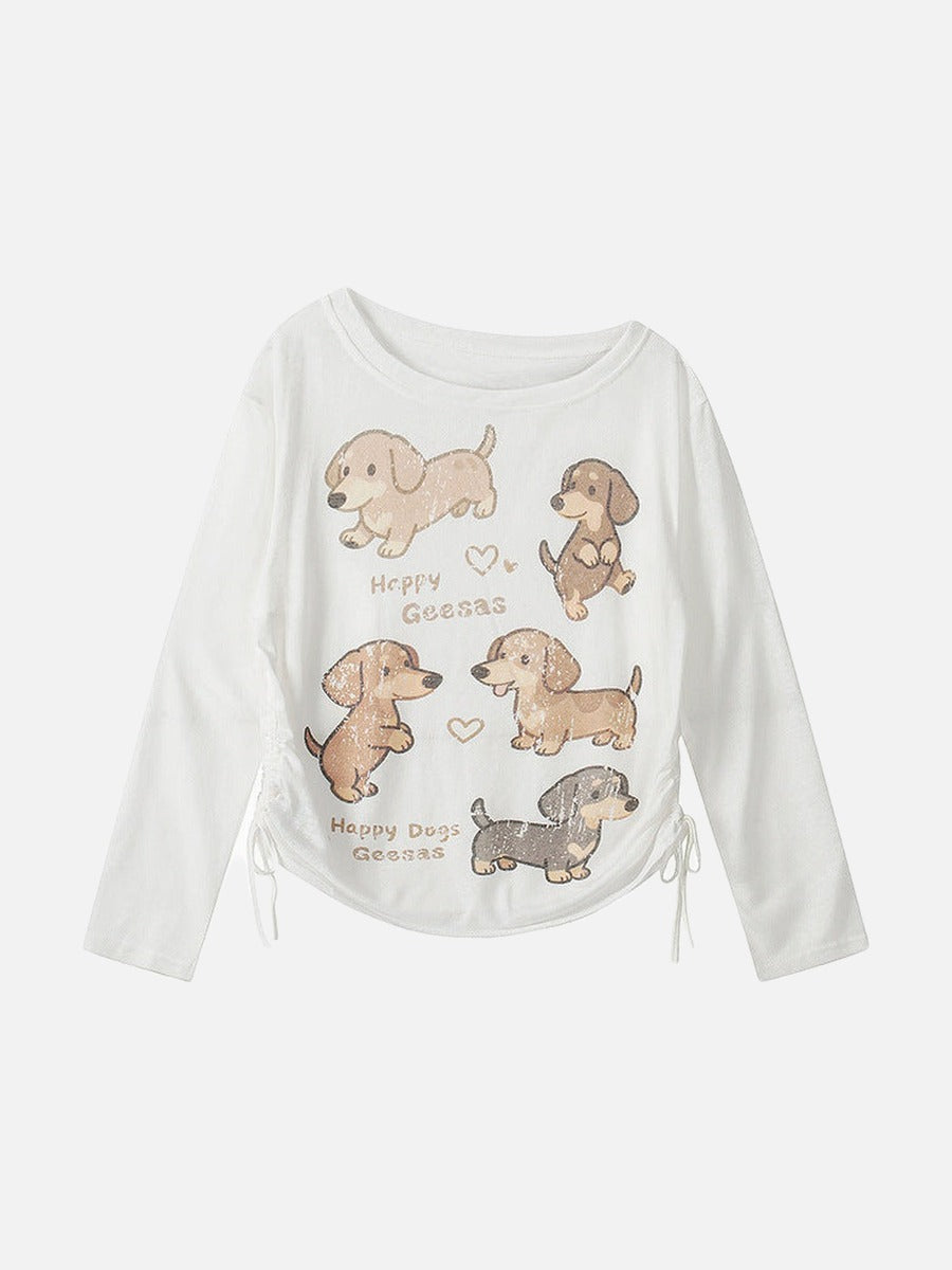 Camiseta de manga larga con gráfico de dachshund relajado