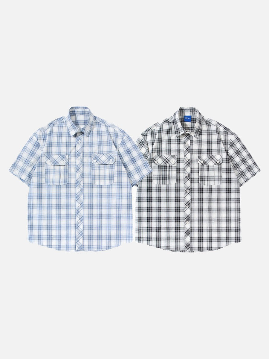 Camisa de manga corta a cuadros relajada