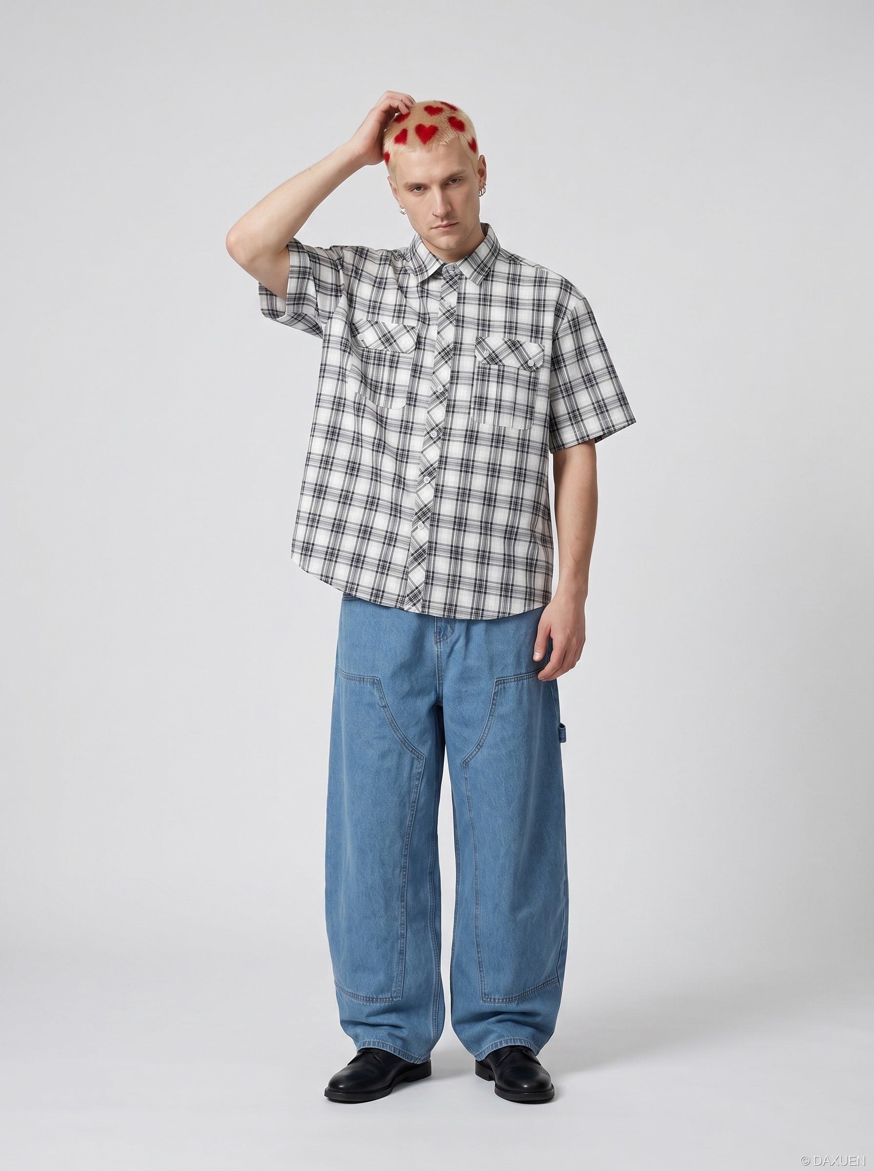 Camisa de manga corta a cuadros relajada