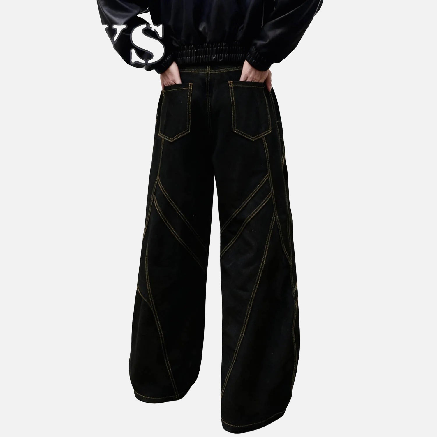 Retro Black Baggy Wide-Leg Jeans