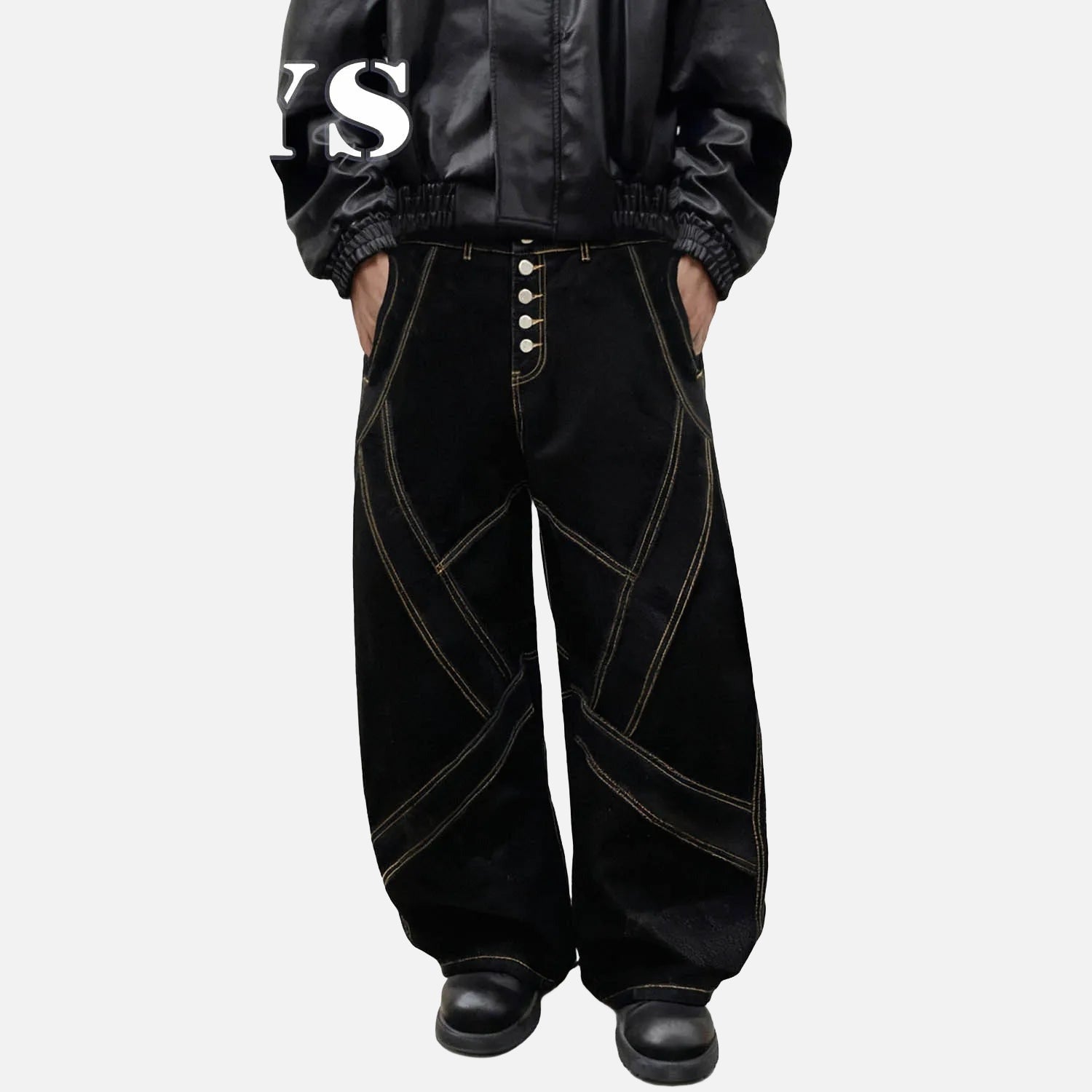 Retro Black Baggy Wide-Leg Jeans
